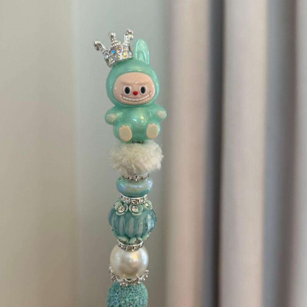 Teal Labubu Inspired Handmade Beaded Pen – Sustainable Charm | Unique Gift